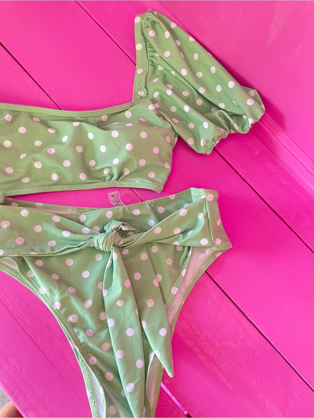 Polka Dot Mint Green Women's Bikini Set - Picture 3 of 3